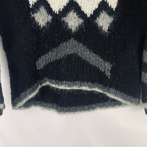 🍒Velvet Jubilee Chevron Knit‎ Sweater Wool Blend Black Nordic Pattern Ski Small - Picture 8 of 11